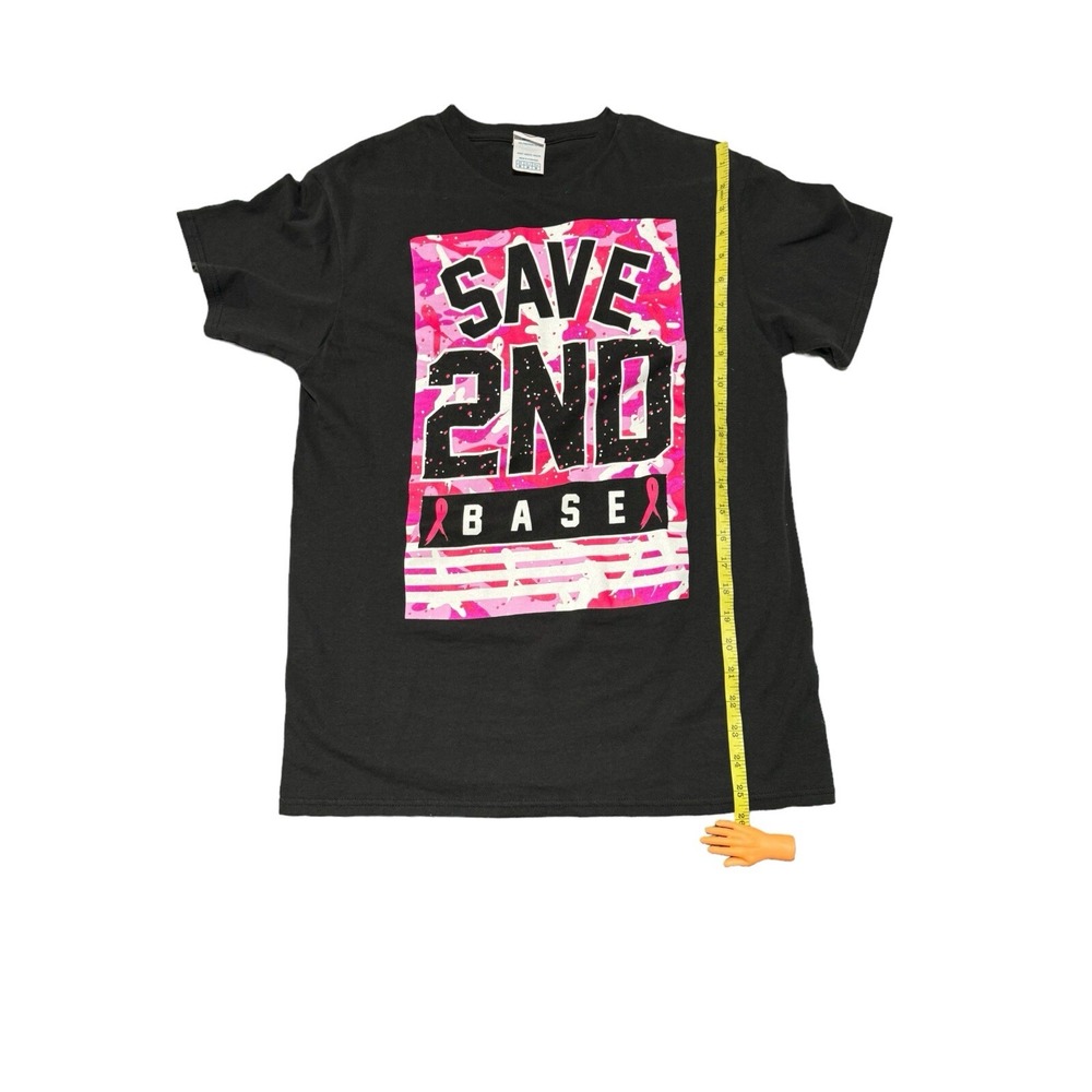 Save 2nd‎ Base Black T-shirt Adult Medium Breast Cancer Awareness Pink Ribbon - Picture 4 of 8